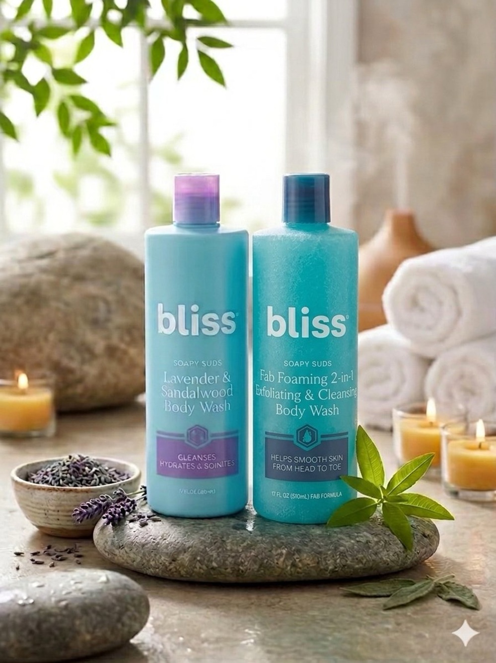 Bliss Soapy Suds Lavender & Sandalwood and Fab Foaming 2-in-1 Body Wash Set